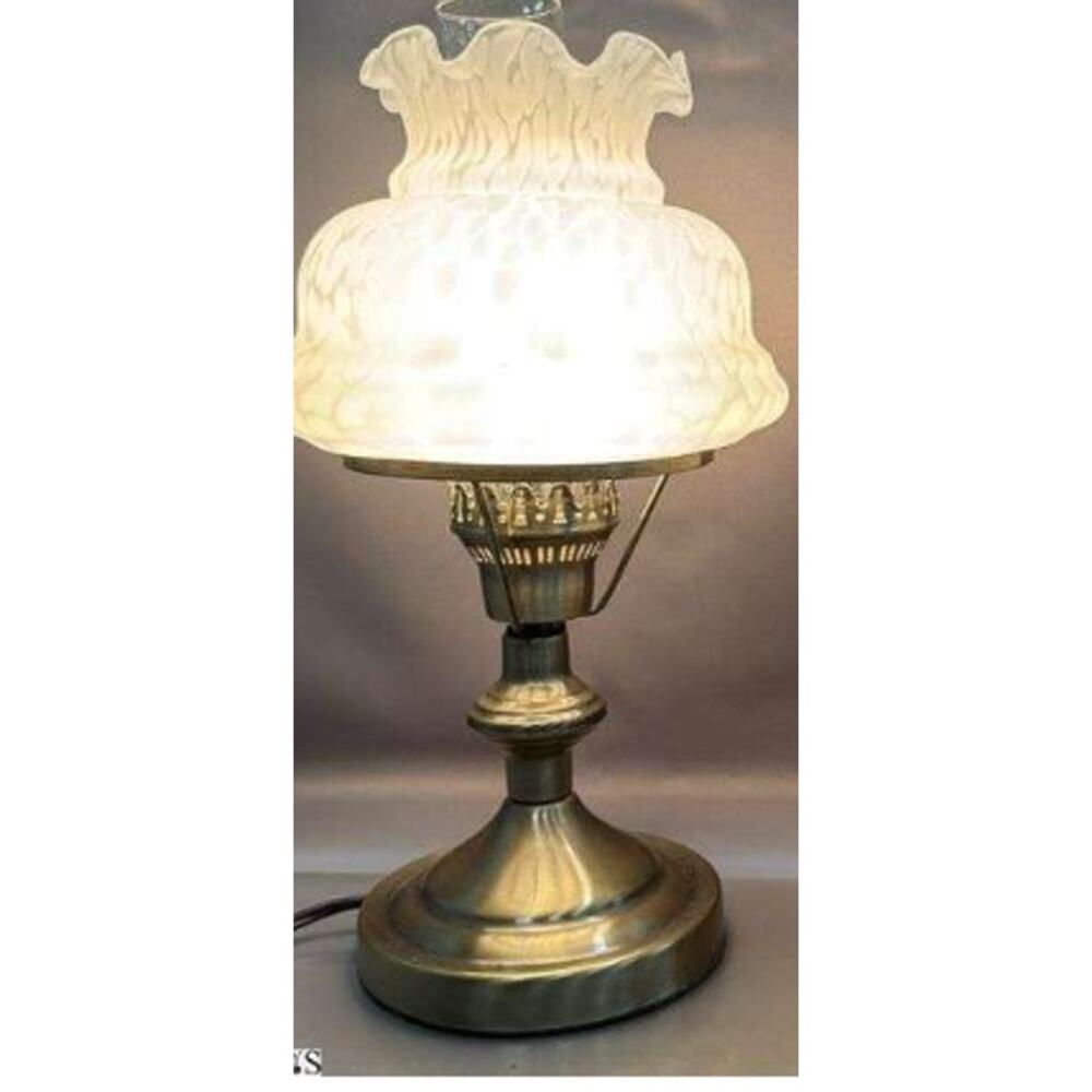 Vintage Table Lamp Brass Base Frosted Glass Shade  15"